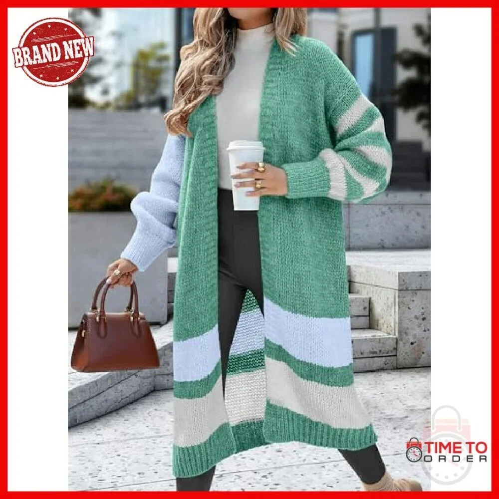 Oversized Cable Knit Cardigan Floor Length Open Front Cozy Sweater
